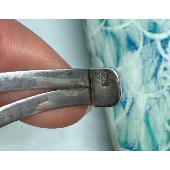 Sterling Silver Bracelet Turquoise Heart Center & Feathers Size 5.75 - Picture 3 of 4